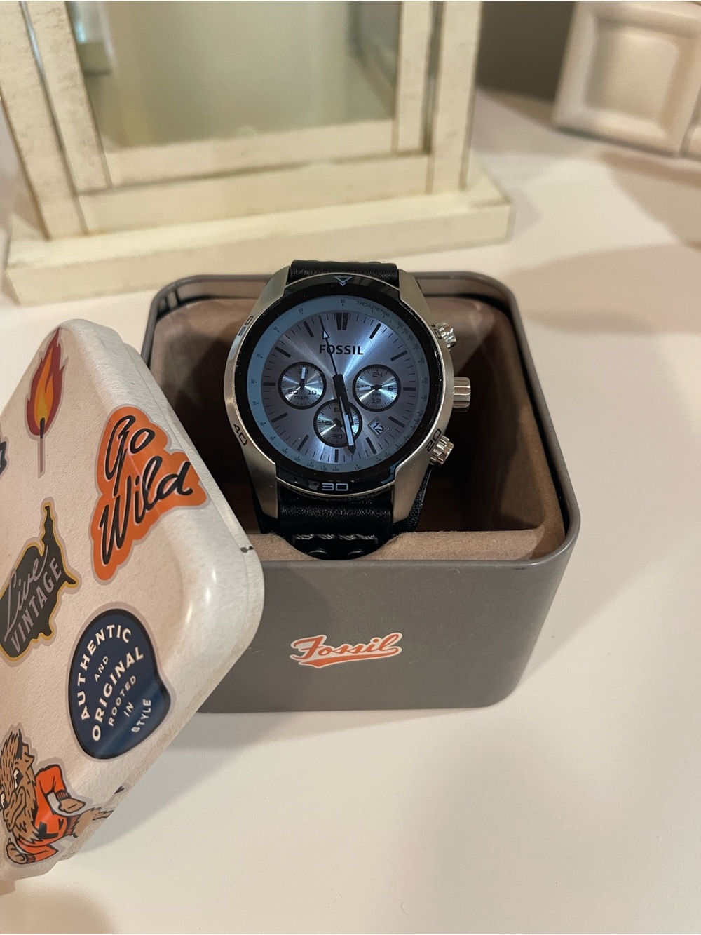 Fossil Silver and Black Men's Chronograph Watch